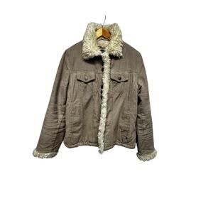 Black Rivet corduroy trucker jacket with a faux fur collar and trim
Size L